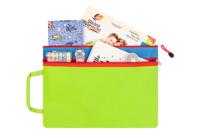 Папка-сумка с ручкой, цвет: зеленый с синей вставкой, на молнии, 38x27x0,6 см