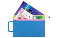 Папка-сумка с ручкой, цвет: синий с зеленой вставкой, на молнии, 38x27x0,6 см
