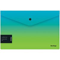 Папка-конверт на кнопке "Radiance", А4, 180 мкм, голубой/зеленый градиент