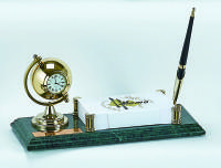 Настольный набор: ручка, часы, держатель для блок-листов, 11x26x1,8 см, мрамор