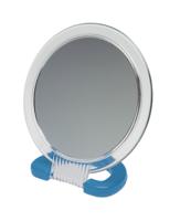 Зеркало Dewal Beauty настольное, в прозрачной оправе на синей подставке, 230x154 мм