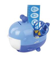 Канцелярский детский набор "Кит", 4 предмета: подставка, линейка со скрепками, ножницы, ластик, цвет синий