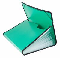 Портфель на резинке с окантовкой "Бюрократ", цвет: зеленый, A4, 13 отделений, арт. -BPR13LGRN
