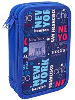 Пенал "Нью-йорк", 2 отделения, синий, 190x115 мм