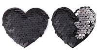 Аппликации пришивные с пайетками "Сердце", цвет: черный, 6,5х6 см, 20 штук (количество товаров в комплекте: 20)