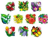 Весенний набор цветов на скотче для украшения стен (10 штук)