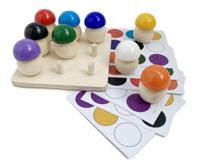 Развивающая игрушка-сортер с карточками Монтессори "Грибочки на подставке", 9 цветов