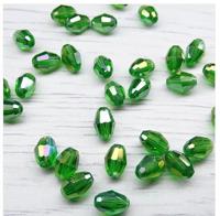 Хрустальные бусины овальной формы, цвет зеленый прозрачный (с покрытием), 6x8 мм, 15 штук (арт. БО005ДС68)