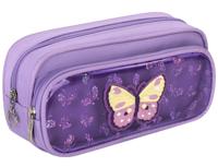 Пенал-косметичка "Butterfly", 2 отделения, полиэстер, цвет фиолетовый, 21х6х9 см