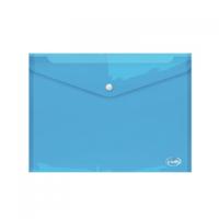 Папка-конверт с кнопкой, А4, 0,16 мм, прозрачная синяя