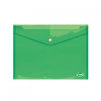 Папка-конверт с кнопкой, А4, 0,16 мм, прозрачная зеленая