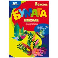 Бумага цветная металлизированная "Яркие птички", А4, 5 листов, 5 цветов