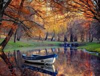 Холст с красками "Осенний парк с прудом", 22x30 см