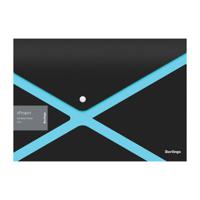 Папка-конверт на кнопке "xProject", А4, черная/голубая, 300 мкм
