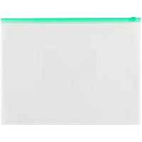 Папка-конверт на молнии "OfficeSpace", A4, прозрачная, 150 мкм, молния зеленая