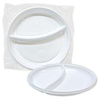 Тарелки пластиковые 2-х секционные, 6 штук, цвет: белый