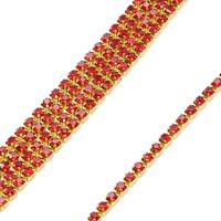 Стразы в золотой металлической оплетке, 2 мм x 9,14 м, цвет: красный