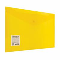 Папка-конверт с кнопкой "Brauberg", А4, до 100 листов, цвет прозрачный желтый, сверхпрочная, 0,18 мм