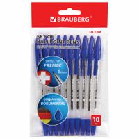 Ручки шариковые Brauberg "Ultra", цвет чернил синий, 10 штук, корпус прозрачный, узел 1 мм