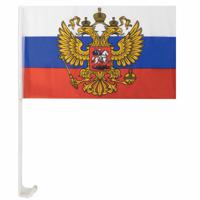 Флаг России, автомобильный, 30х45 см, с гербом РФ