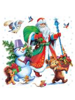Силиконовая новогодняя наклейка "Дед Мороз с друзьями", 33x33 см