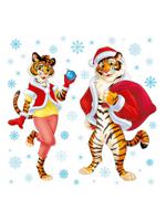 Силиконовая новогодняя наклейка "Тигр и тигрица", 20x20 см