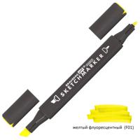 Маркер для скетчинга двусторонний "Brauberg Art. Cassic", 1-6 мм, цвет желтый флуоресцентный (F01)