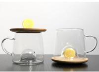 Кружка стеклянная с крышкой "Лимон", 330 мл
