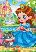 Алмазная мозаика "Маленькая принцесса у реки с котиком" (10х15 см)