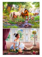 Алмазная раскраска 2 в 1 "Лошади в лесу. Милая балерина" (40х50 см)
