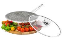 Сковорода глубокая "Гармония вкуса. Серебро", цвет: серый мрамор, с крышкой, 24 см, 45x25,5x10,5 см