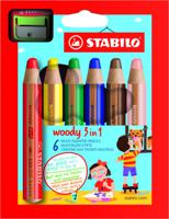 Набор супертолстых цветных карандашей Stabilo "Woody", 6 цветов + точилка