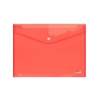 Папка-конверт с кнопкой, А4, прозрачная красная, 0,16 мм