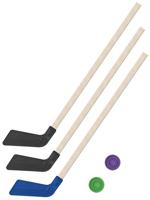 Клюшки детские хоккейные, 80 см (2 черных, 1 синяя) + 2 шайбы