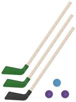Детский хоккейный набор "Зима, лето" 3 в 1: клюшки 80 см (2 зеленых, 1 черная) + 3 шайбы