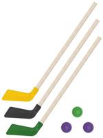 Детский хоккейный набор "Зима, лето" 3 в 1: клюшки 80 см (желтая, черная, зеленая) + 3 шайбы