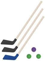 Детский хоккейный набор "Зима, лето" 3 в 1, клюшки хоккейные, 80 см (2 черных, 1 синяя) + 3 шайбы