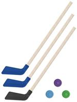 Детский хоккейный набор "Зима, лето" 3 в 1, клюшки хоккейные, 80 см (2 синих, 1 черная) + 3 шайбы