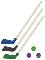 Детский хоккейный набор "Зима, лето" 3 в 1, клюшки хоккейные, 80 см (синяя, черная, зеленая) + 3 шайбы