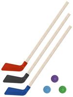 Детский хоккейный набор "Зима, лето" 3 в 1, клюшки хоккейные, 80 см (красная, черная, синяя) + 3 шайбы