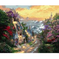 Картина по номерам с цветной схемой "Деревня у берега моря", 40х50 см (28 цветов)