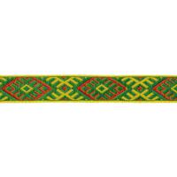 Лента "Славянский орнамент. Оберег", зеленый, жёлтый, красный, 18 мм x 25 м, арт. С3771Г17