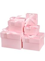 Набор квадратных коробок 5 в 1 "Однотонные розовые с лентой розовой"