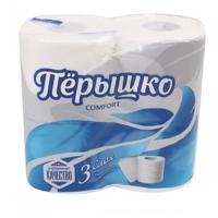 Бумага туалетная "Перышко Comfort", 3-слойная, цвет: белый, 4 штуки
