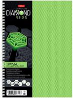 Тетрадь, 96 листов, A4, клетка, на гребне, "Diamond Neon", пластиковая обложка, 4 цветных разделителя, с линейкой, зеленая