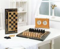 Игра 2 в 1 (шахматы, шашки) малая черная, рис. золото с обиход. дер.фигурами орнамент, 40x20x4см