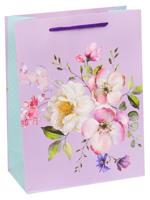 Пакет подарочный "Весенние цветы", фиолетовый, 26х32х12 см