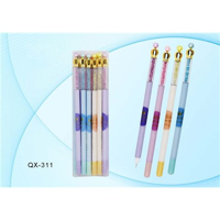 Ручка со стираемыми чернилами гелевая : "Princess"; цветной корпус с рисунком /ассорти/, верх