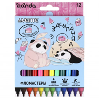Фломастеры 12 цветов "Panda" смываемые вентилируемые колпачки DEVENTE