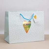 Пакет подарочный (M) "Be mine heart", light blue (32*25.5*15)